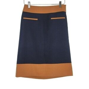 Loft Skirt Navy Blue Camel Color Block A-Line Career Work Preppy Lined 00